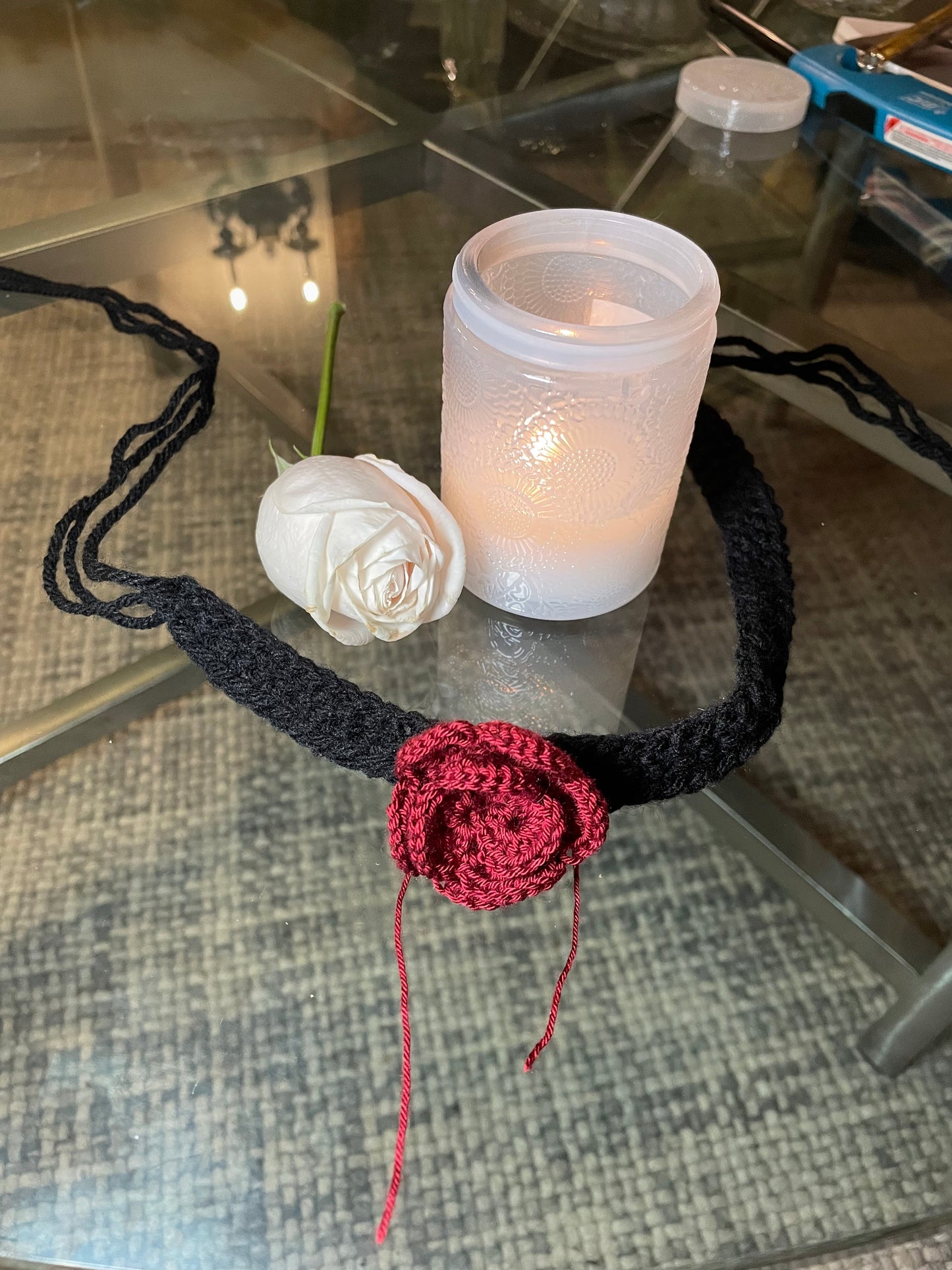 Ruby Crochet Rose Choker