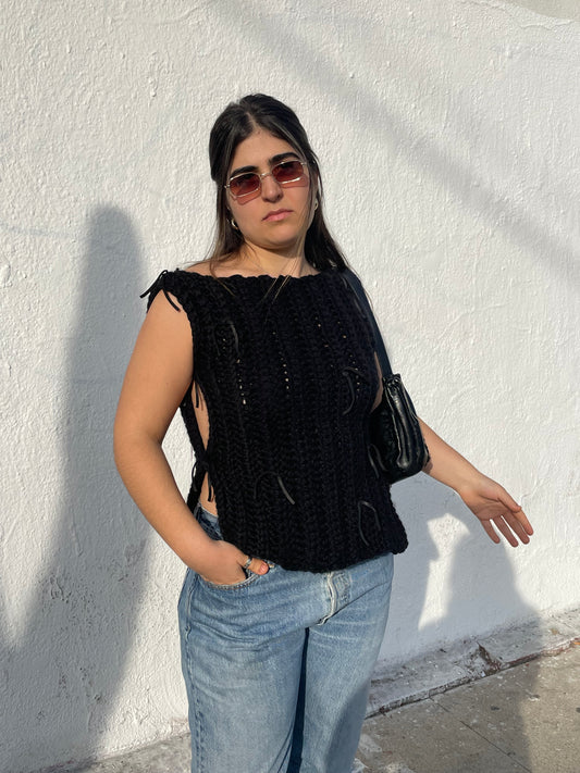Leather Lace Top